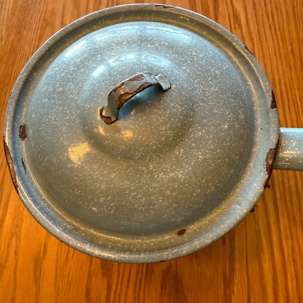 Vintage Blue Speckled Sauce Pan with Lid